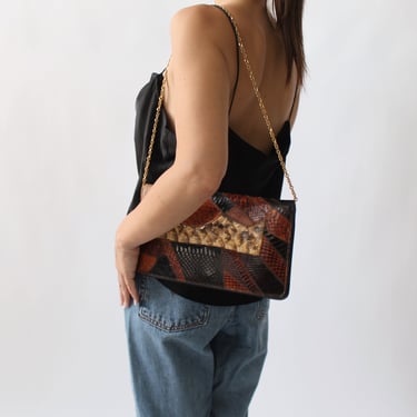 Vintage Patch Snake Chain Strap Bag
