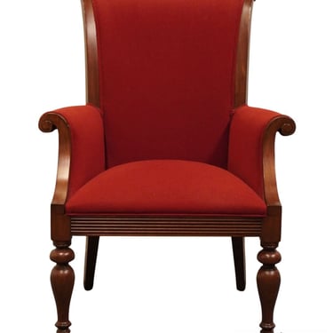 ETHAN ALLEN Contemporary Italian Provincial Red Upholstered Dining Arm Chair w. Rattan Woven Back 