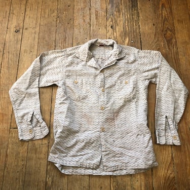 1950s Texture Cotton Loop Collar Shirt Small 