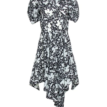 Stella McCartney - Black &amp; Cream Floral Print Silk Dress Sz 2