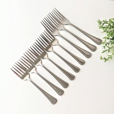 9 Oneida Craft Needlepoint Beaded Artistry Stainless Steel Dinner Salad Forks/Vintage Retro Mid Century Flatware/ Replacement Utensils 