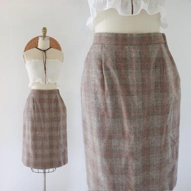 micro plaid wool library skirt - 26 - vintage 90s womens brown beige womens size 4 womens straight academy minimal classic 