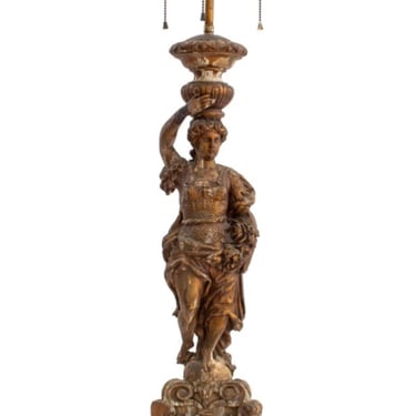 Neoclassical Style Carved Giltwood Figural Lamp