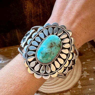 James Mason Vintage Native American Navajo Seafoam Turquoise Sterling Silver Bracelet