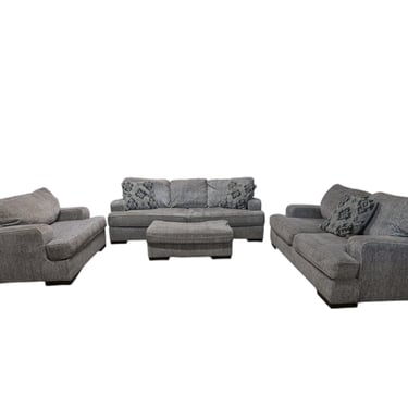 Grey Couch, Loveseat & Chair Set with Ottoman