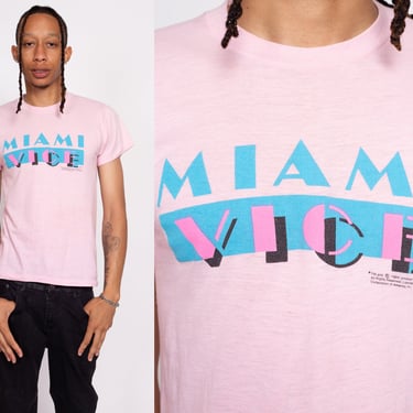 80s Miami Vice T Shirt - Men's Small, Women's Medium | Vintage Pink TV Show Screen Stars Graphic Tee 