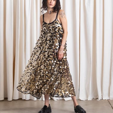 Ali Golden Full Hem Dress - Flower Sequins