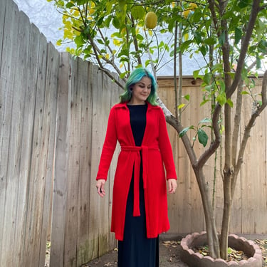 Y2K 2000’s Long Red Cardigan with Belt 