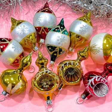 VINTAGE: 10pcs - Small Mercury Blown Glass Christmas Ornaments - Indent Mercury Ornament 