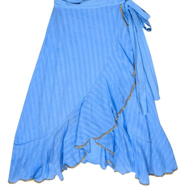 MISA Los Angeles - Sky Blue Ruffled Wrap Skirt w/ Golden Trim Sz S