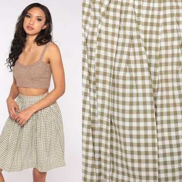 60s Gingham Skirt Olive Green Checkered Plaid Skirt Mini High Waisted 1960s Preppy White Mini Skirt Vintage Rockabilly Extra Small xs 0 