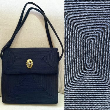 Vintage 40s 50s NAVY CORDE PURSE Handbag / Square Shape + Two Straps 