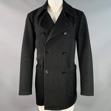 MIU MIU Size M Black Wool Blend Double Breasted Peacoat Jacket