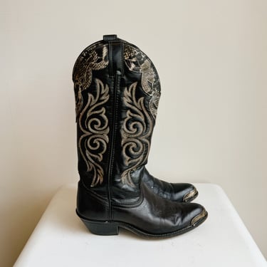 Onyx Embroidered Leather Cowboy Boots