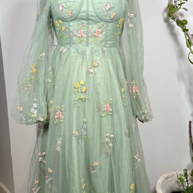Lace Corset Dress Floral Embroidered Gothic Romantic Cottagecore 