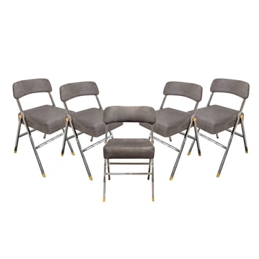 Karl Springer Rare Set of 5 Folding Chairs with Polished Chrome and Brass 1980s