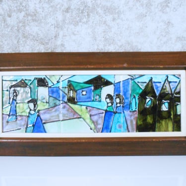 Abstract Cubist City Scene by Harris G. Strong - Glazed Tile Art 