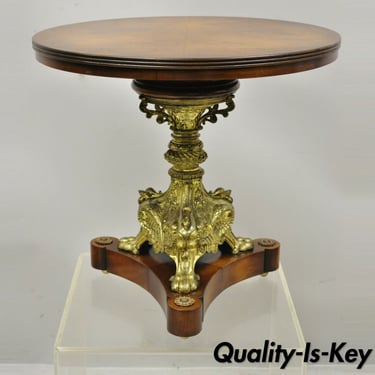 Antique French Empire Bronze Figural Swans Paw Feet Pedestal Base Low Side Table