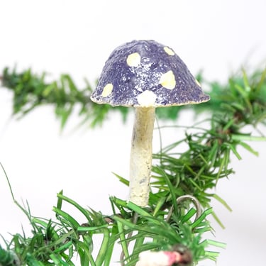 Vintage Hand Made Pulp Paper Mache Mushroom Clip On Christmas Tree Ornament, Hand Painted 