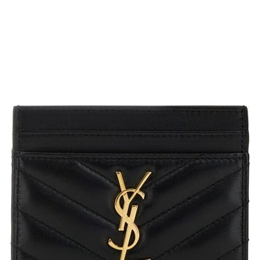 Saint Laurent Women Black Nappa Leather Cassandre Card Holder