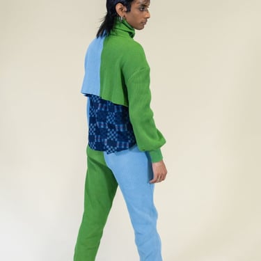 abacaxi Sweater Ribbed Jogger Pant - Moss Green/Sky Blue