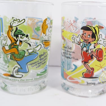 Vintage Walt Disney World Cartoon Glasses -  Walt Disney 100th Birthday Promotional Glass Tumblers 