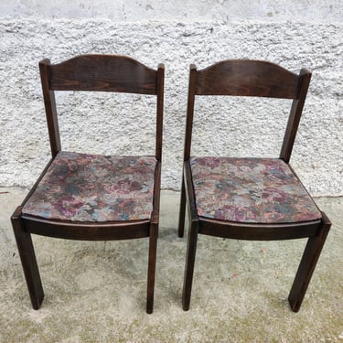 Vintage Pair of Wooden Desk Chairs/ Old Upholstered Dining Chairs/ Vintage Furniture/Yugoslavia/ Mid Century / Dining Chairs/ 80s 