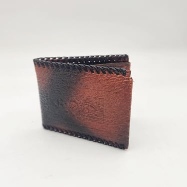 Vintage Leather Wallet |  1960's - 70's men's Top Grain Embossed Black and Brown Leather  Billfold 