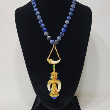 KJL Tuscan Pendant and a Lapis Bead Necklace - 36 inch 