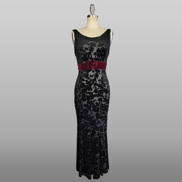 Betsey Johnson Dress / 1990s Betsey Johnson Black Velvet Burnout Dress / Slinky Black Dress / Size Small  Size Extra Small 