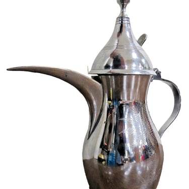 Vintage Arabic Dallah Traditional Coffee Pot Stainless Steel Palm Trees Turkish 