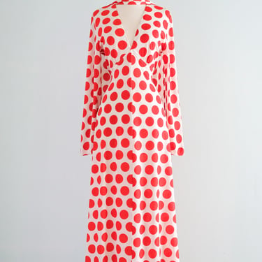 Incredible 1970's Red Polka Dot Statement Dress by Victor Costa / Sz M/L