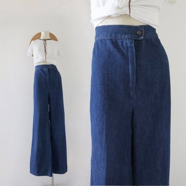 70s waist wide leg jeans - 31-34 - womens boho hippie blue jeans denim pants high waisted womens 