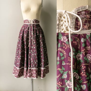 1970s Gunne Sax Skirt Floral Cotton XS 