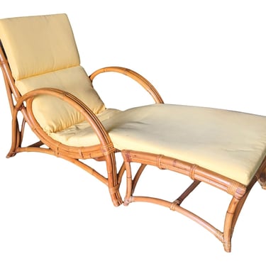 Restored Two-Strand Slope Seat Rattan Lounge With Ottoman 