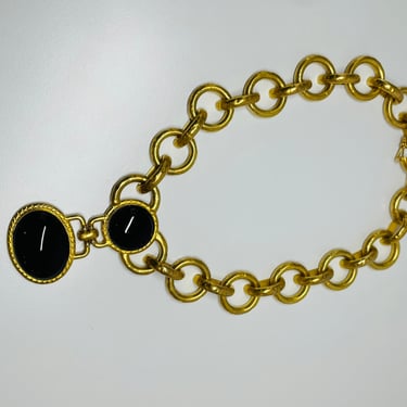 Arella Matte Gold Sterling with Black Cabochon Necklace