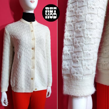 Sweet Vintage 60s Slightly Off-White Cardigan with Parallelograms 