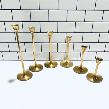 Set of Six Vintage Brass Candlestick Holders, Descending in Height, MCM Brass, Mid Century Modern Decor, Vintage Brass 