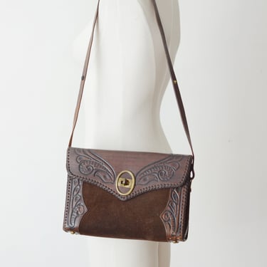 1960s Tooled Leather Shoulder Bag 
