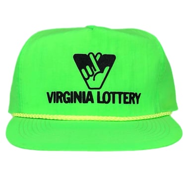 Vintage 80s/90s Virginia Lottery Neon Green Promotional SnapBack Hat Cap 