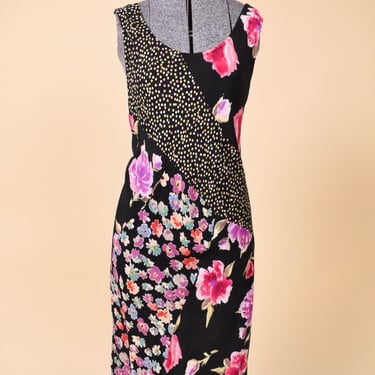 Black Floral and Polka Dot Patch Dress By Carol Anderson, M