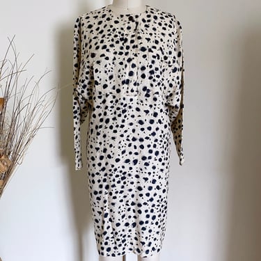 Vintage 80's Silk Animal Pattern Woven Dress 