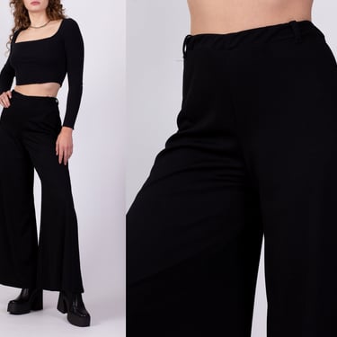 70s Black High Waisted Palazzo Pants - Small to Medium | Vintage Boho Disco Flare Bell Bottoms 