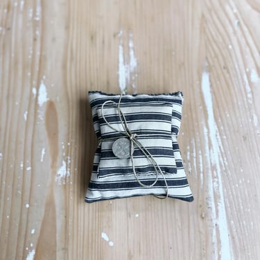 Set of 2 lavender sachets made from vintage French ticking fabric 