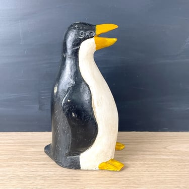 Carved and painted folk art penguin - vintage decor 