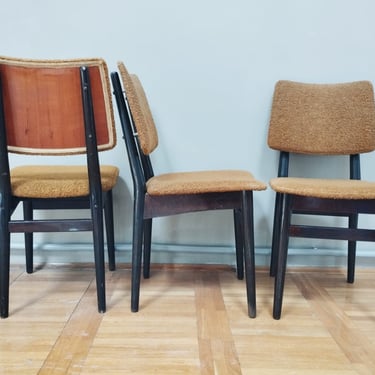 Set of 3 Vintage Chairs | Dining Chair | Lacquered Wood and Mustard Upholstery Chair | Šavrić | Yugoslavia | 1960s | 