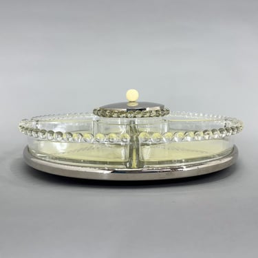 Art Deco Chrome & Glass Rotating Tray with Containers, 1930's 