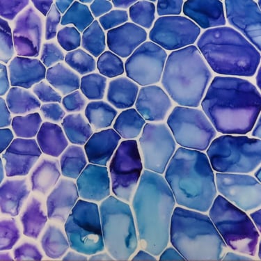 Purple and Blue Cells - original ink painting on yupo - biology art 