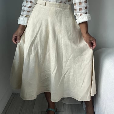 vintage linen wide sweep midi skirt 