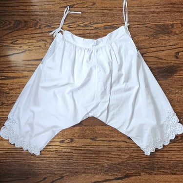 Antique Bloomers Underwear Pantaloons in White Cotton / L 
